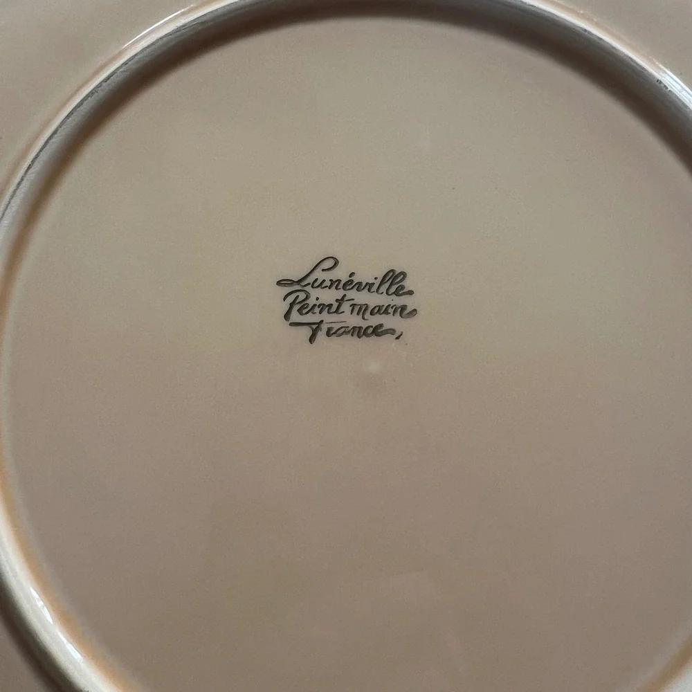 Luneville France Hand Painted Green Brown Leaf Ceramic Dinner Plate 10 Inch